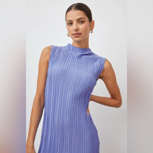 Rails Plisse Pleated Sleeveless Midi Dress in Jewel Blue Mock Neck size S - Picture 2 of 15